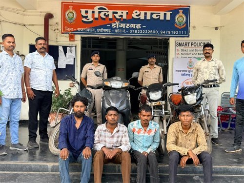 बाइक चोर गिरोह का भंडाफोड़, 6 दुपहिया वाहनों के साथ 4 आरोपी गिरफ्तार